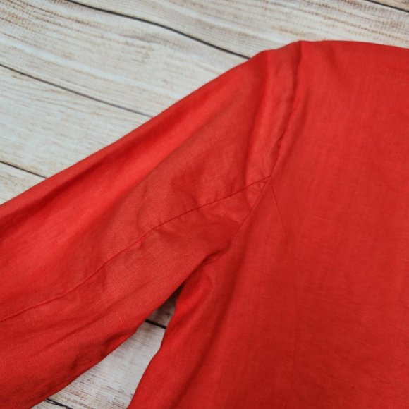 Tahari Womens S 100% Linen Open Front Career Casual Blazer Pockets Redish Orange - Picture 14 of 15
